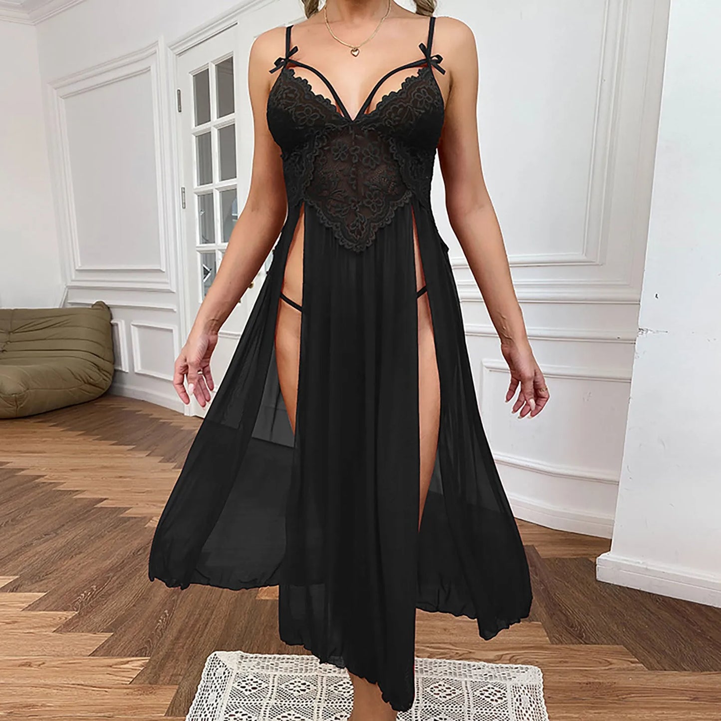Sexy Mesh Deep V Dress