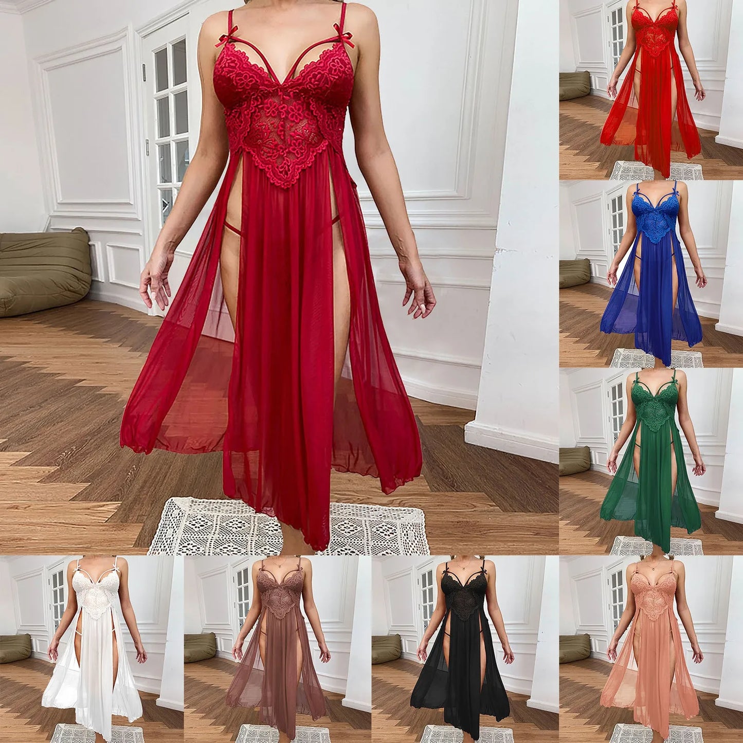 Sexy Mesh Deep V Dress