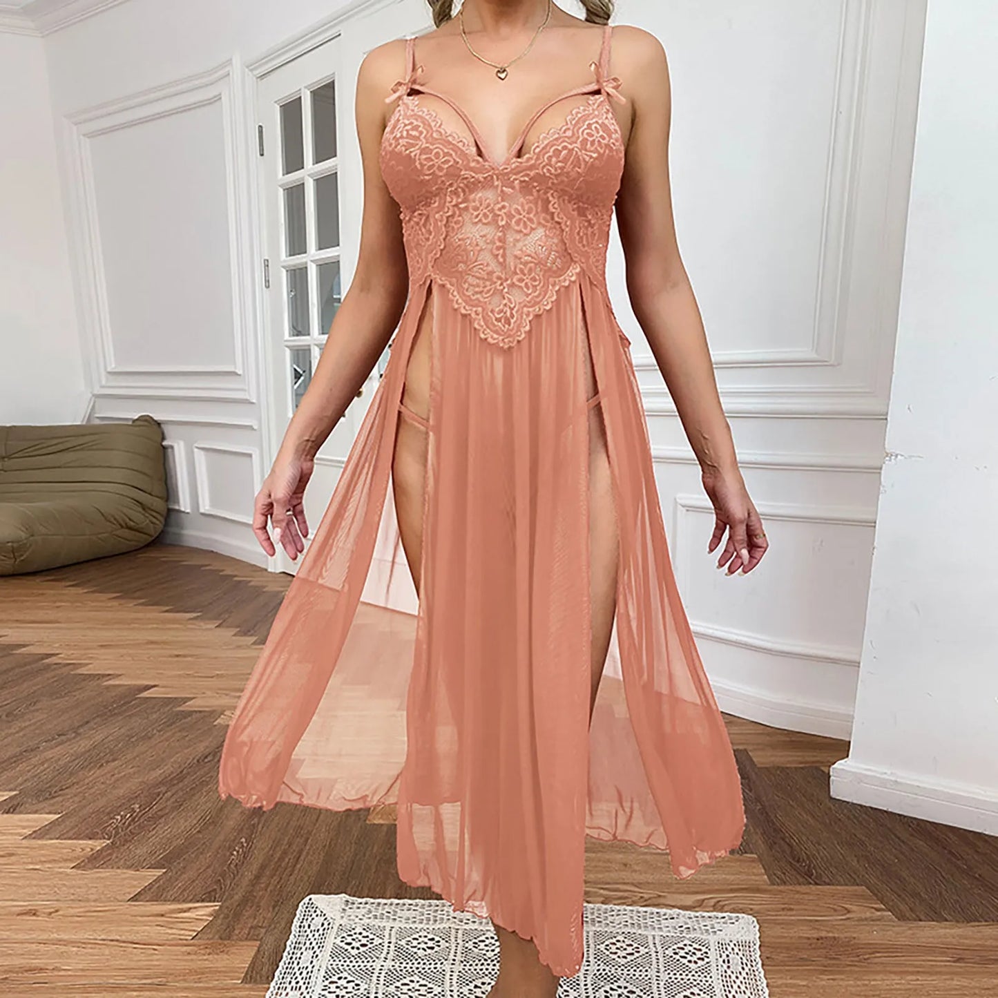 Sexy Mesh Deep V Dress