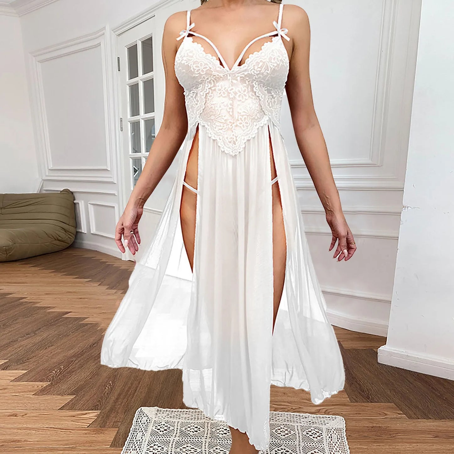 Sexy Mesh Deep V Dress