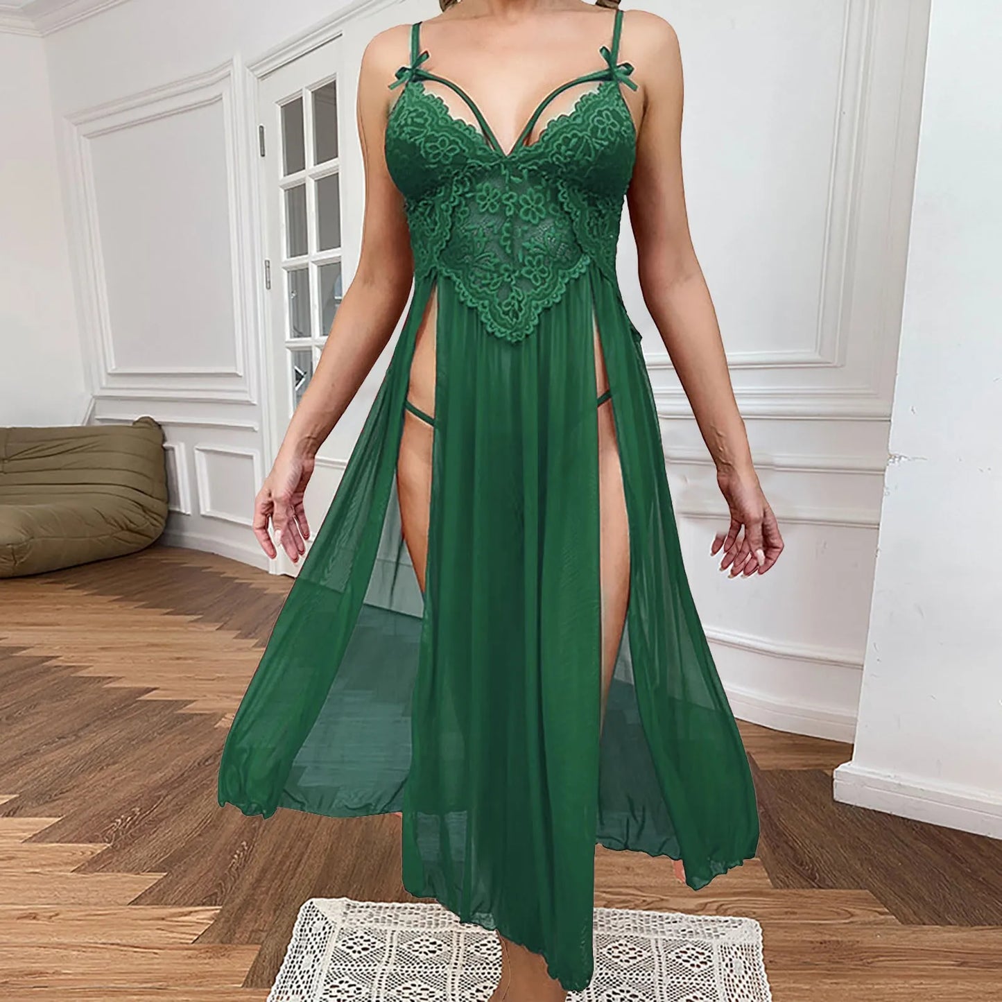 Sexy Mesh Deep V Dress
