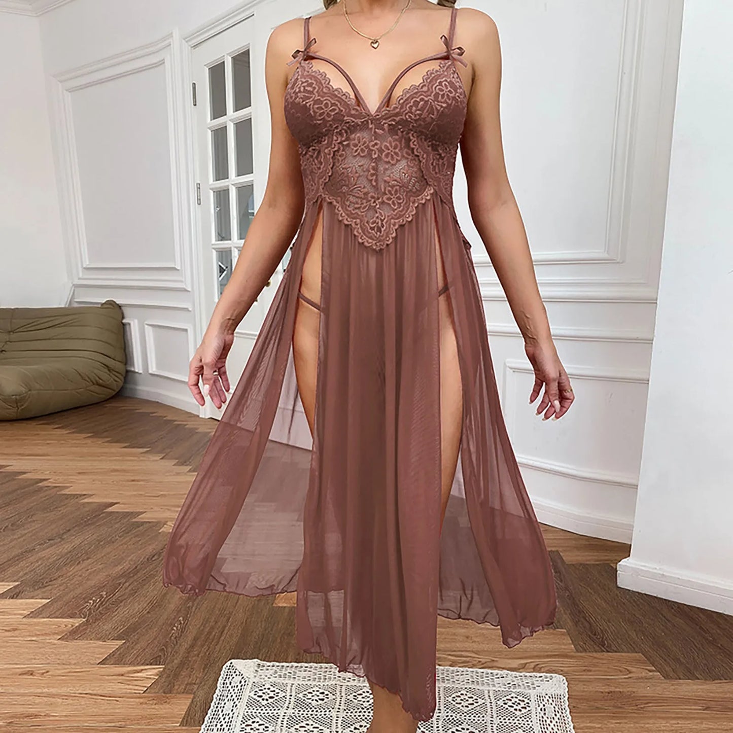 Sexy Mesh Deep V Dress