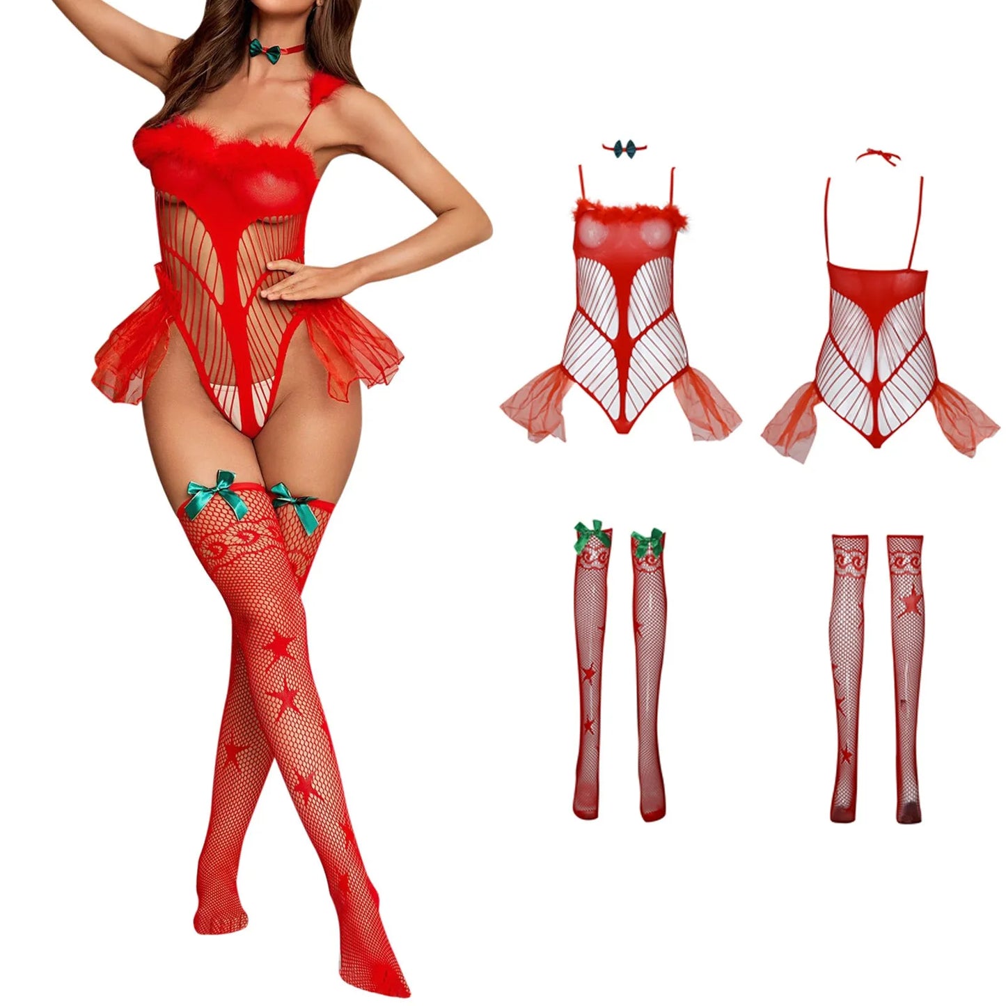 Cute Hollow Red Lace Set