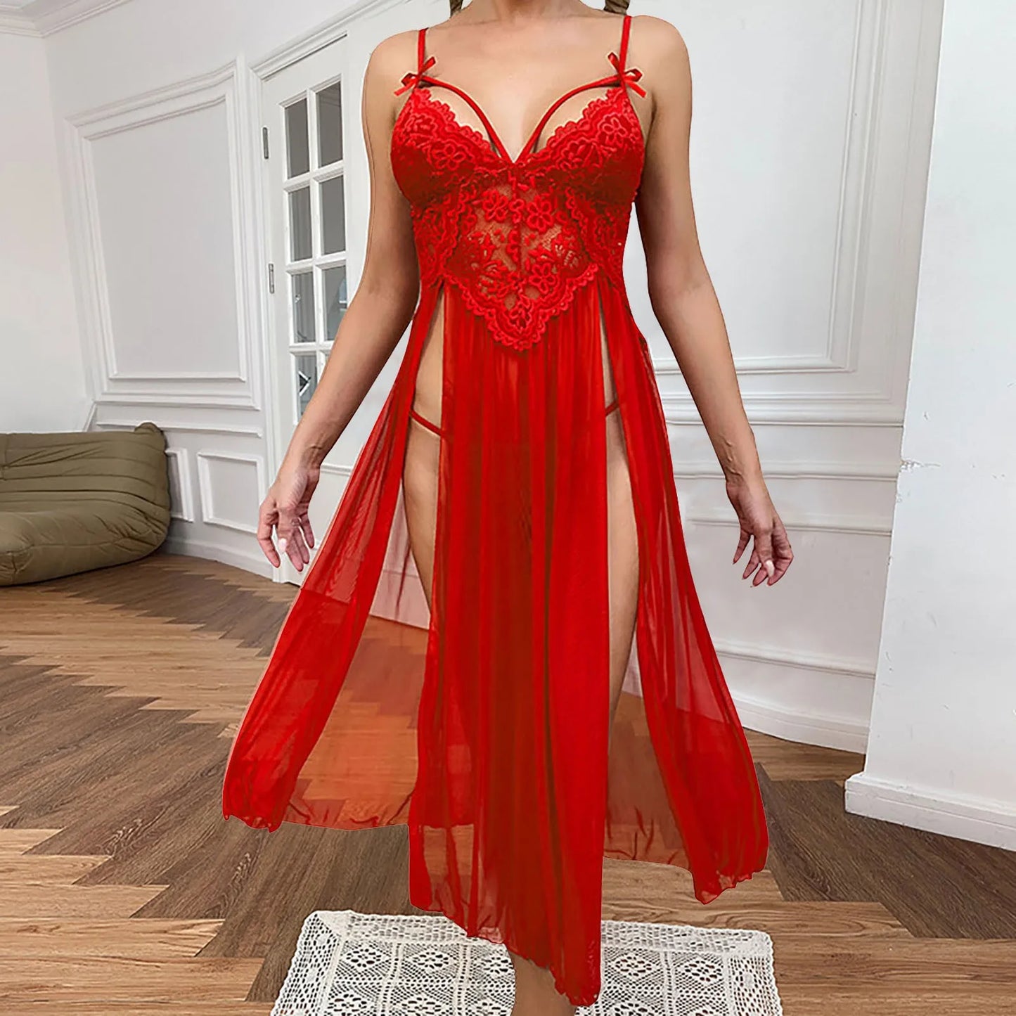 Sexy Mesh Deep V Dress