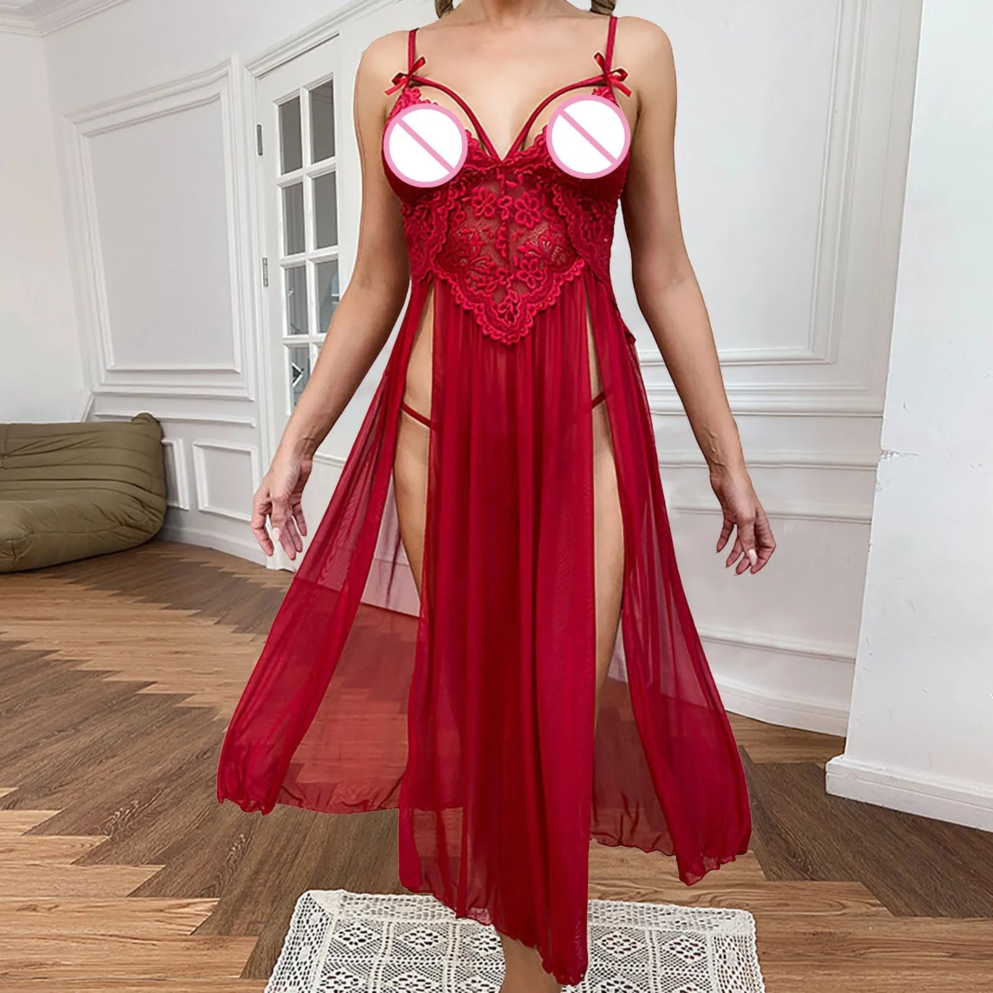 Sexy Mesh Deep V Dress
