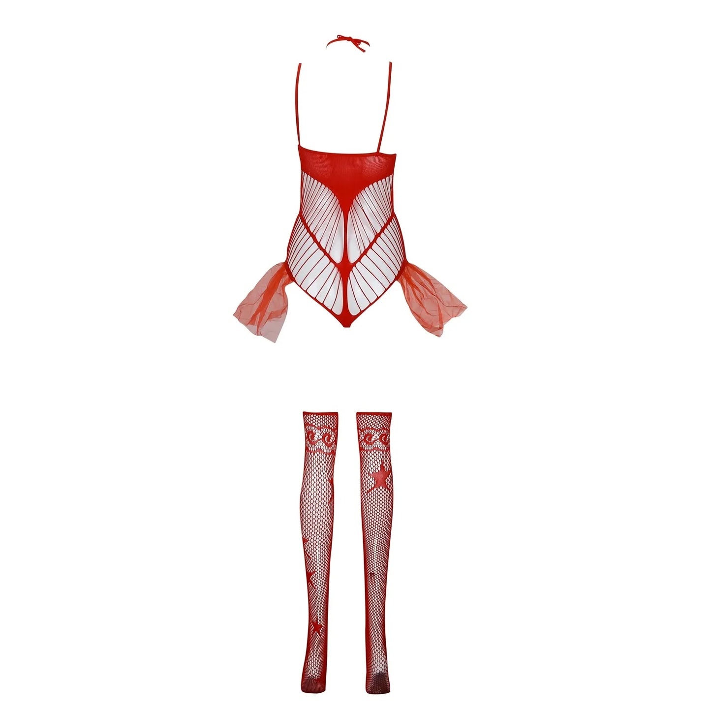 Cute Hollow Red Lace Set